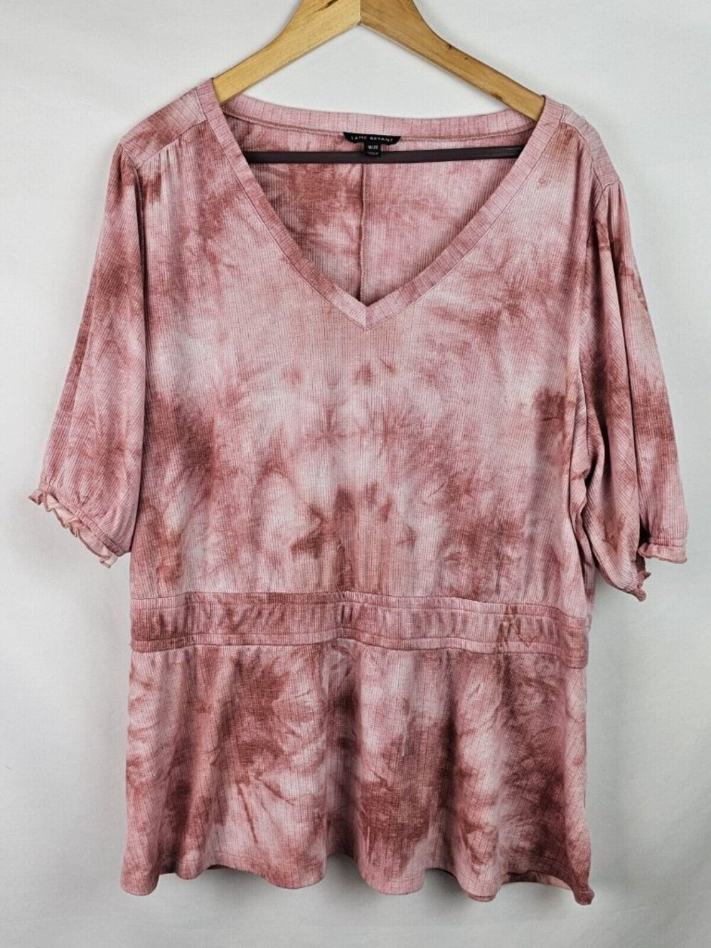 Lane Bryant Women's Top Plus Size 18/20 2X Pink Tie Dye Short Sleeve Shirt